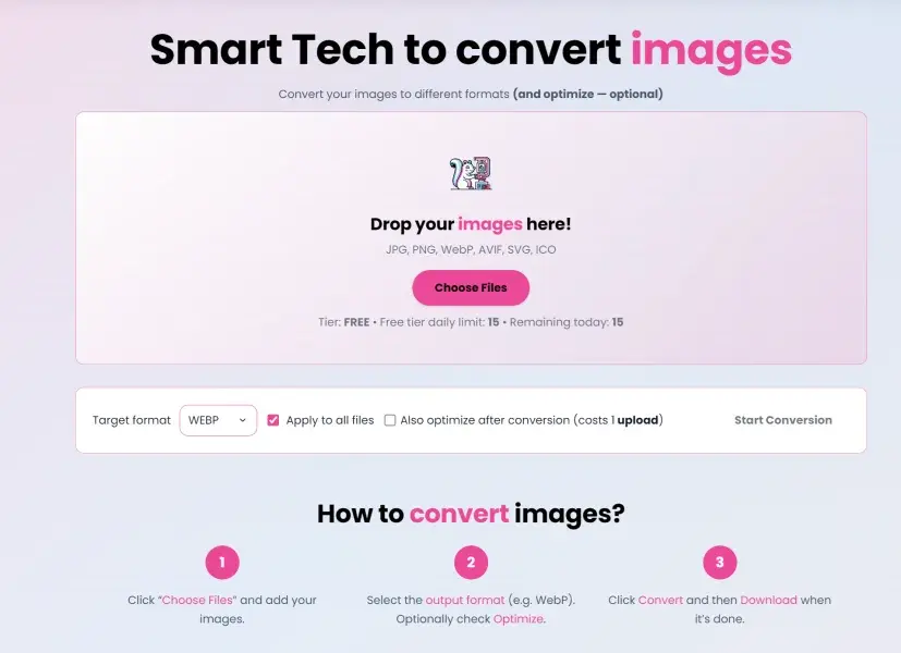 Image Converter overview with format options